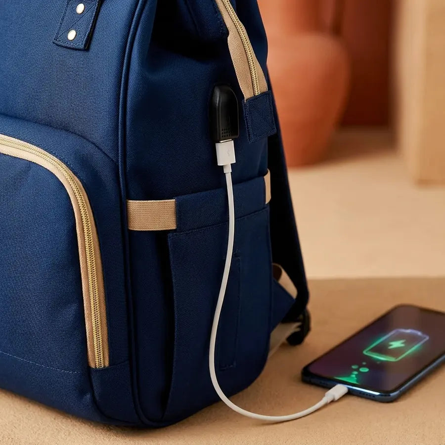 Mochila Pañalera 3 en 1 con Cuna Plegable y USB