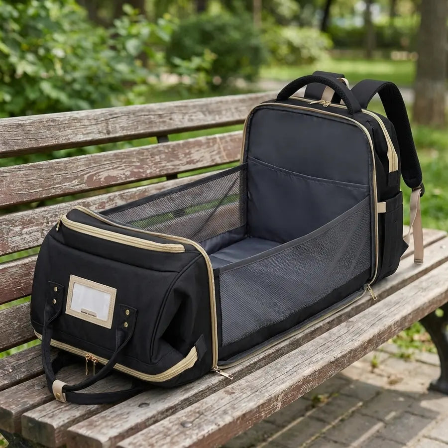 Mochila Pañalera 3 en 1 con Cuna Plegable y USB